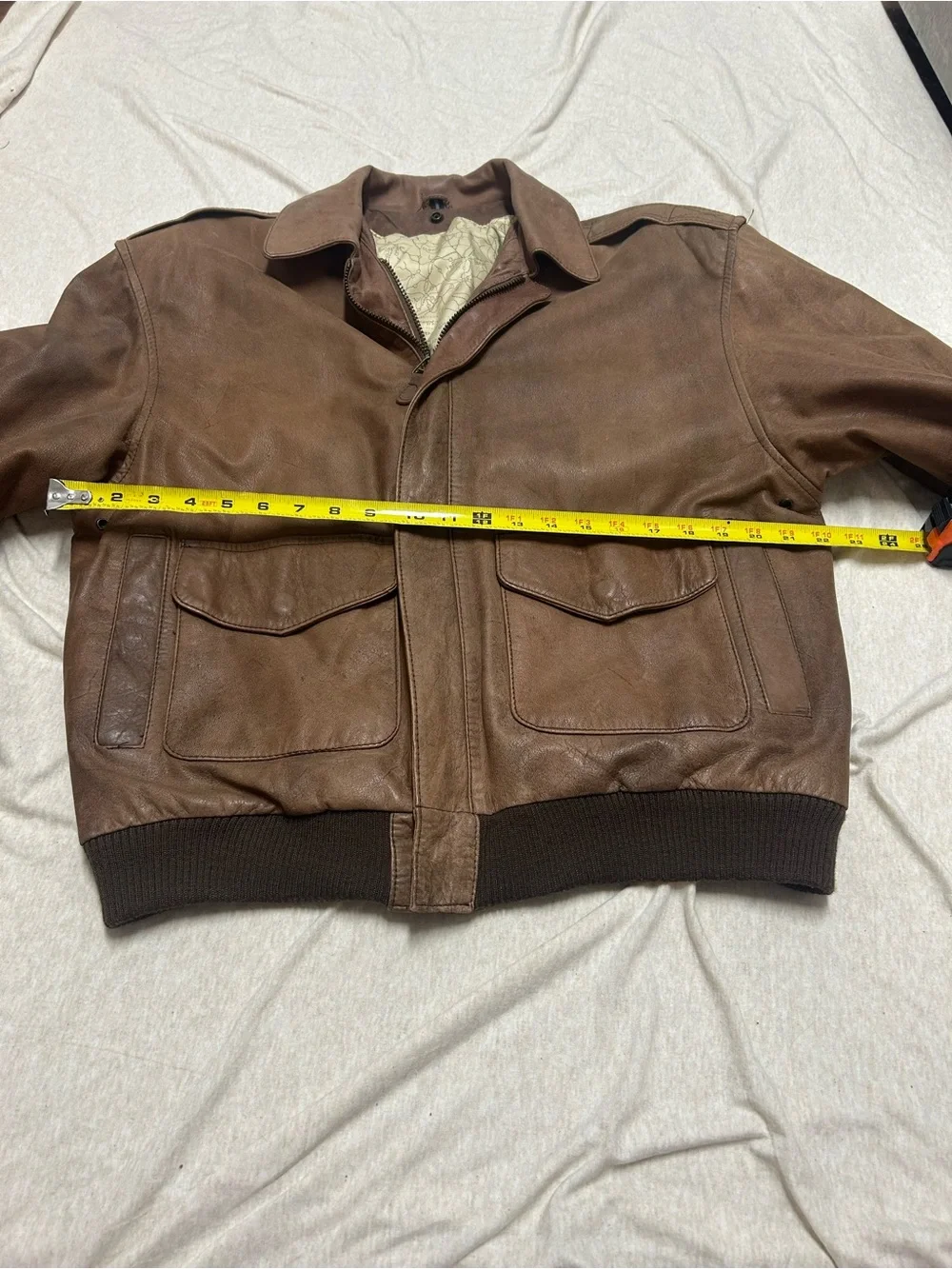Vintage Leather Bomber Jacket Double Zip New Zealand Opossum Lined Aviator